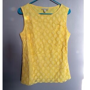 Vibrant Yellow Polka Dot Textured Mesh Tiered Sleeveless Blouse Dana Buchman L